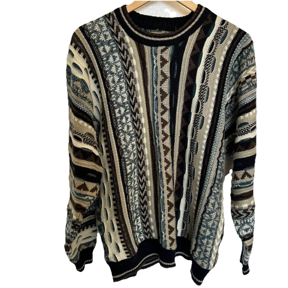 Vtg Le Tigre 90s Textured Sweater 3D Knit Biggie Cosby Chunky Coogi Style Size L